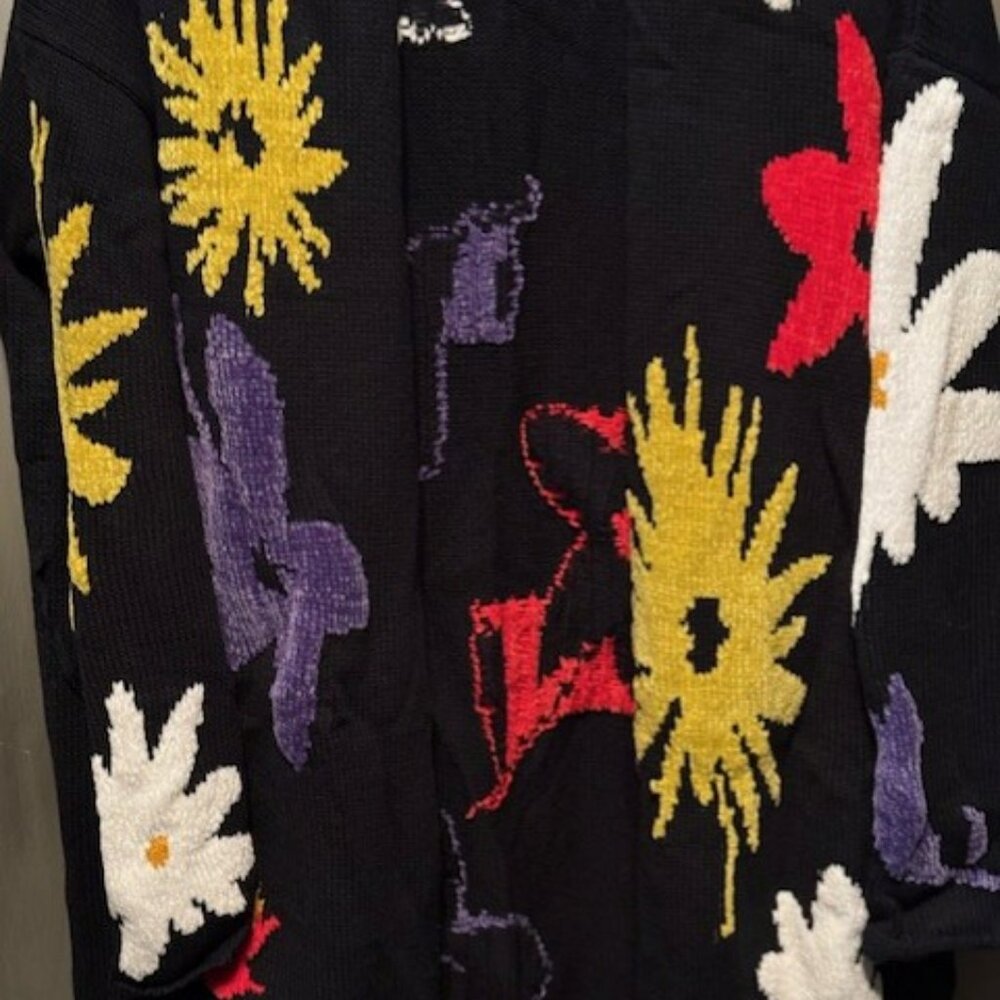 Retro Boho Longline Floral Chenille Sweater Cardigan / Coat - XS /Small - NWOT - Picture 12 of 16